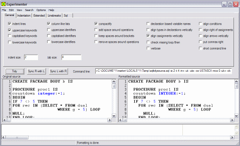 This software formats or preprocesses Pl/Sql in a Dos prompt or in a GUI.